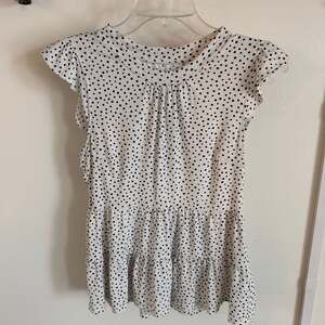 Monteau White Polka Dot Ruffled Sleeve Tiered Peplum Blouse